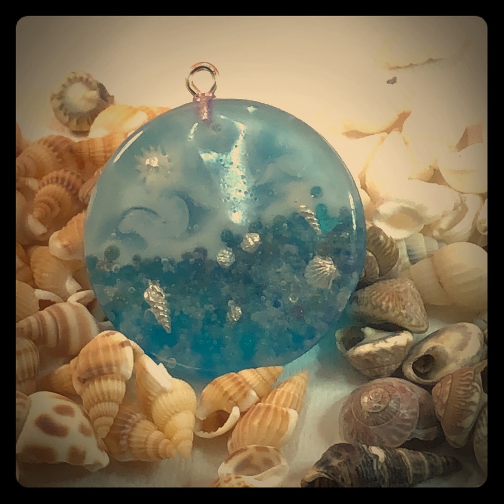 Beach scene full resin pendant /nail art inside